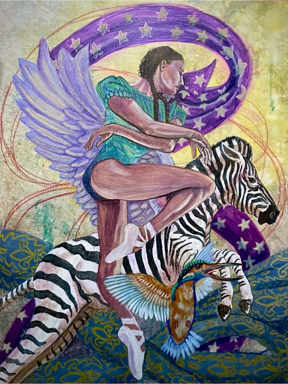 Learning to fly - Original mixed media on board.